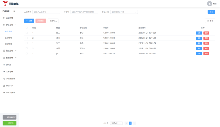 参与者管理页面